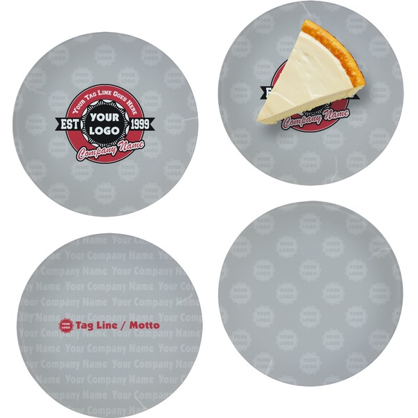 Custom Logo & Tag Line Glass Appetizer / Dessert Plate 8" - Set of 4 (Personalized)
