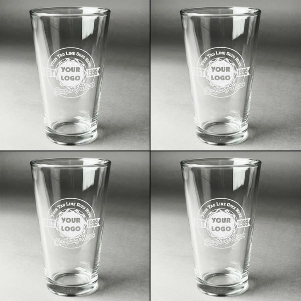 Logo & Tag Line Set of Four Engraved Beer Glasses - Individual View