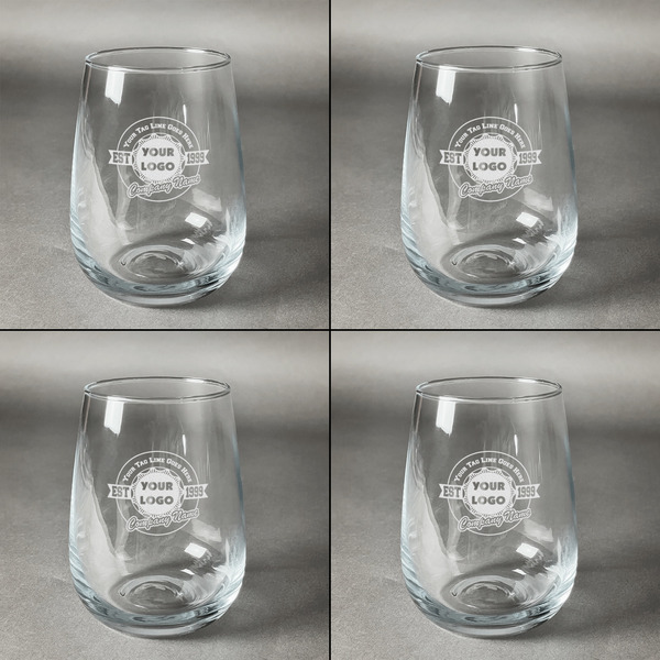 Logo & Tag Line Set of Four Personalized Stemless Wineglasses (Approval)