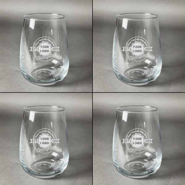 Logo & Tag Line Set of Four Personalized Stemless Wineglasses (Approval)
