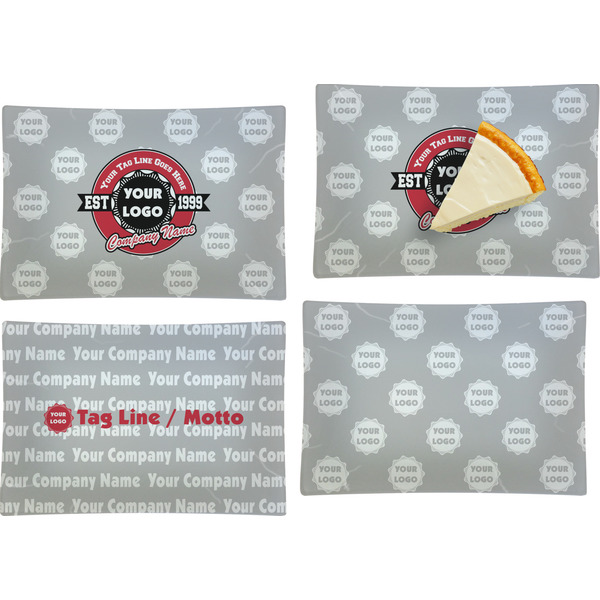 Custom Logo & Tag Line Glass Rectangular Appetizer / Dessert Plate - Set of 4 w/ Logos