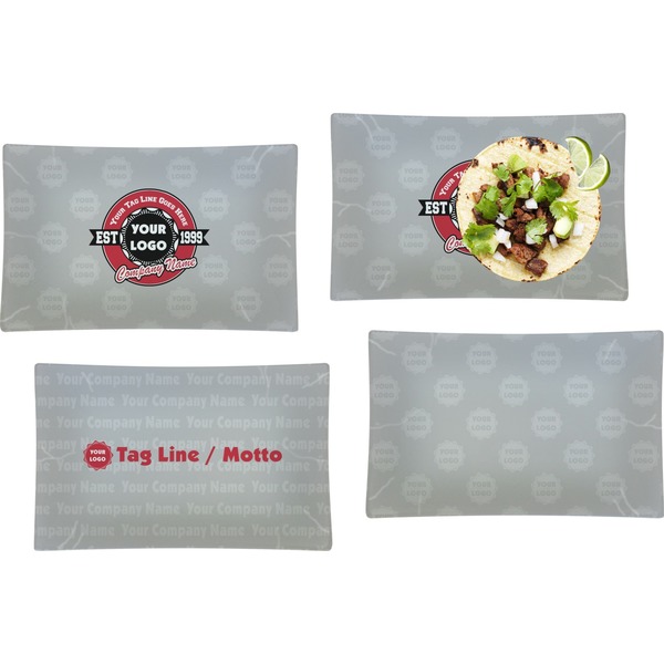 Custom Logo & Tag Line Glass Rectangular Lunch / Dinner Plate - Set of 4 w/ Logos