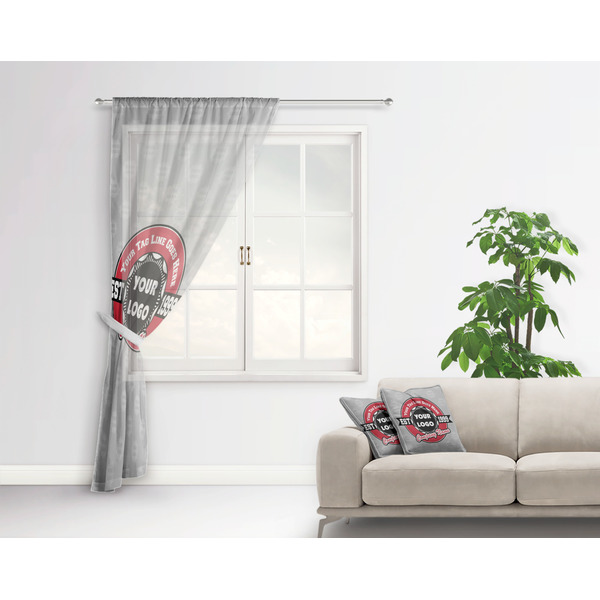 Logo & Tag Line Sheer Curtain With Window and Rod - in Room Matching Pillow