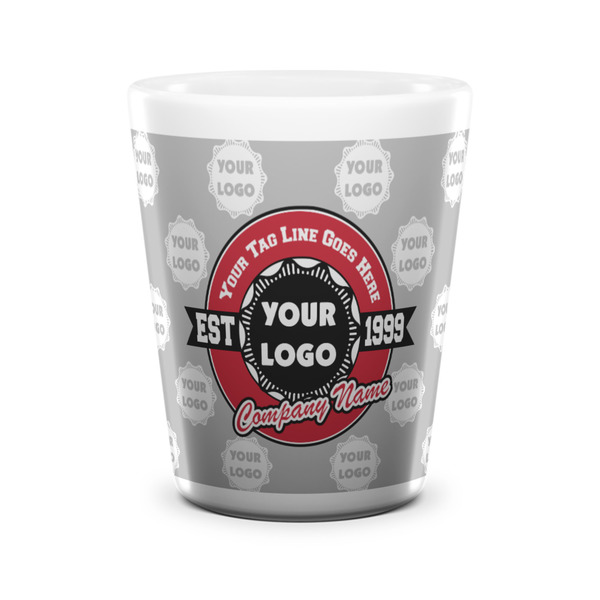 Custom Logo & Tag Line Ceramic Shot Glass - 1.5 oz - White - Set of 4 (Personalized)