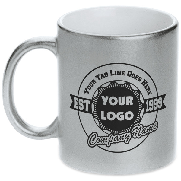 Custom Logo & Tag Line Metallic Silver Mug (Personalized)