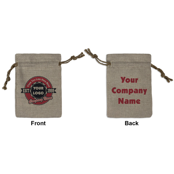 Custom Logo & Tag Line Burlap Gift Bag - Small - Double-Sided (Personalized)