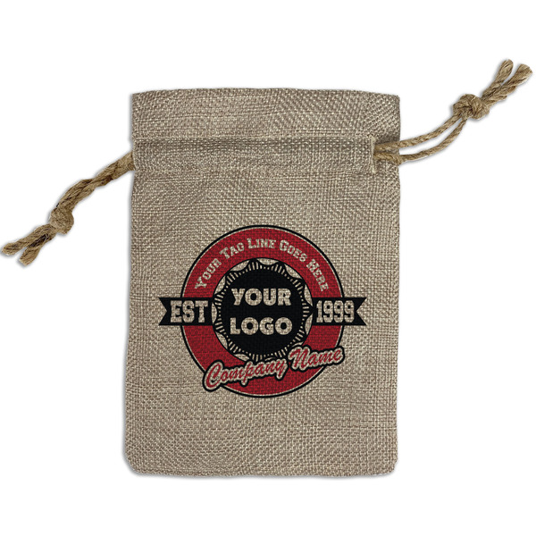 Custom Logo & Tag Line Burlap Gift Bag - Small - Single-Sided (Personalized)