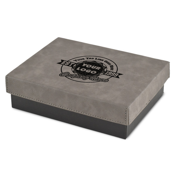Custom Logo & Tag Line Gift Box w/ Engraved Leather Lid - Small (Personalized)
