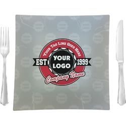 Logo & Tag Line 9.5" Glass Square Lunch / Dinner Plate- Single or Set of 4 (Personalized)