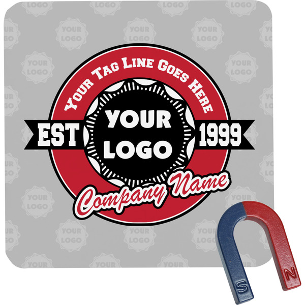 Custom Logo & Tag Line Square Fridge Magnet w/ Logos