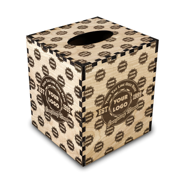 Custom Logo & Tag Line Wood Tissue Box Cover (Personalized)