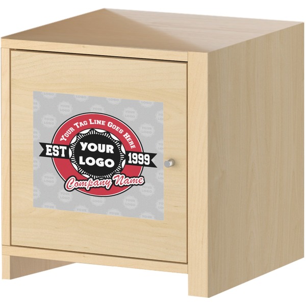 Logo & Tag Line Square Wall Decal on Wooden Cabinet