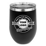 Logo & Tag Line Stemless Stainless Steel Wine Tumbler - Black - Single-Sided (Personalized)