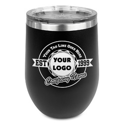 Logo & Tag Line Stemless Stainless Steel Wine Tumbler - Black - Single-Sided (Personalized)