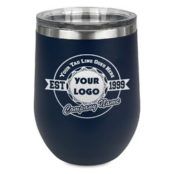 Logo & Tag Line Stemless Stainless Steel Wine Tumbler - Navy - Double-Sided (Personalized)