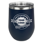 Logo & Tag Line Stemless Stainless Steel Wine Tumbler - Navy - Single-Sided (Personalized)