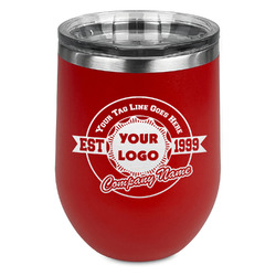 Logo & Tag Line Stemless Stainless Steel Wine Tumbler - Red - Single-Sided (Personalized)