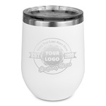 Logo & Tag Line Stemless Stainless Steel Wine Tumbler - White - Double-Sided (Personalized)