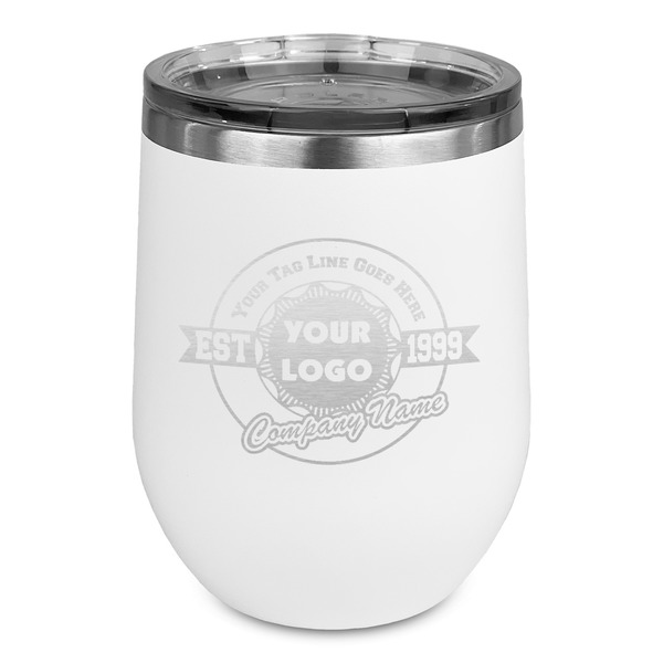 Custom Logo & Tag Line Stemless Stainless Steel Wine Tumbler - White - Double-Sided (Personalized)