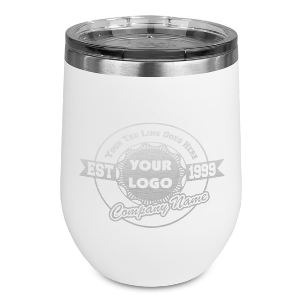 Custom Logo & Tag Line Stemless Stainless Steel Wine Tumbler - White - Single-Sided (Personalized)
