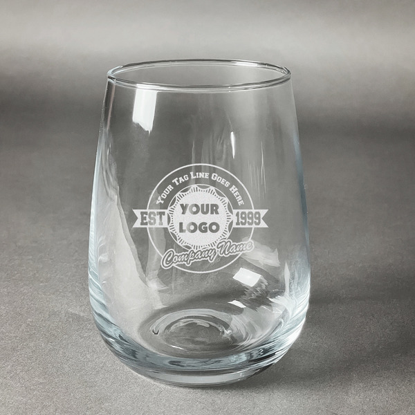 Custom Logo & Tag Line Stemless Wine Glass - Laser Engraved (Personalized)