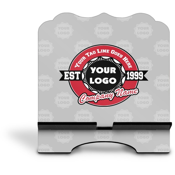 Logo & Tag Line Stylized Tablet Stand - Front without iPad