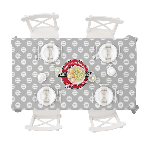 Logo & Tag Line Tablecloths (58"x102") - TOP VIEW (with plates)