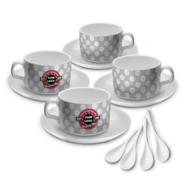 Custom Logo & Tag Line Tea Cup - Set of 4 (Personalized)