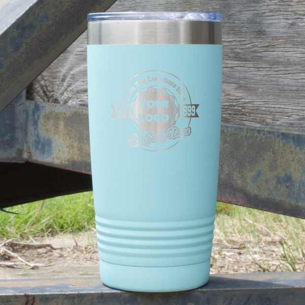 Custom Logo & Tag Line 20 oz Stainless Steel Tumbler - Teal - Single-Sided (Personalized)