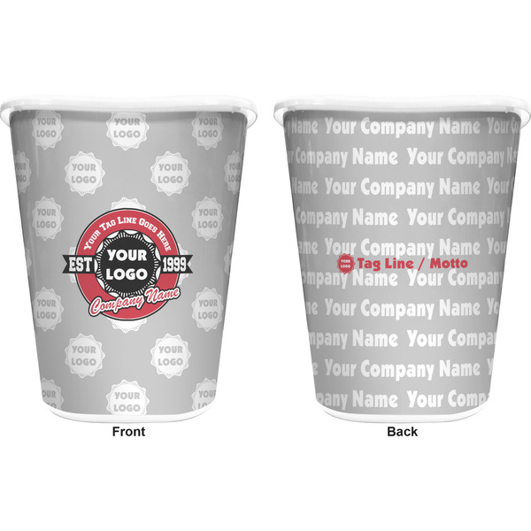 Logo & Tag Line Trash Can White - Front and Back - Apvl