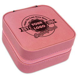 Logo & Tag Line Travel Jewelry Boxes - Pink Leather (Personalized)