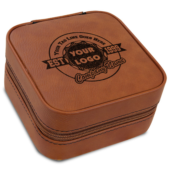 Custom Logo & Tag Line Travel Jewelry Box - Rawhide Leather (Personalized)