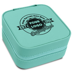 Logo & Tag Line Travel Jewelry Box - Teal Leather (Personalized)