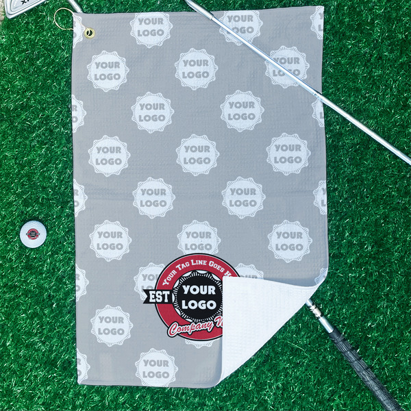Logo & Tag Line Waffle Weave Golf Towel - In Context