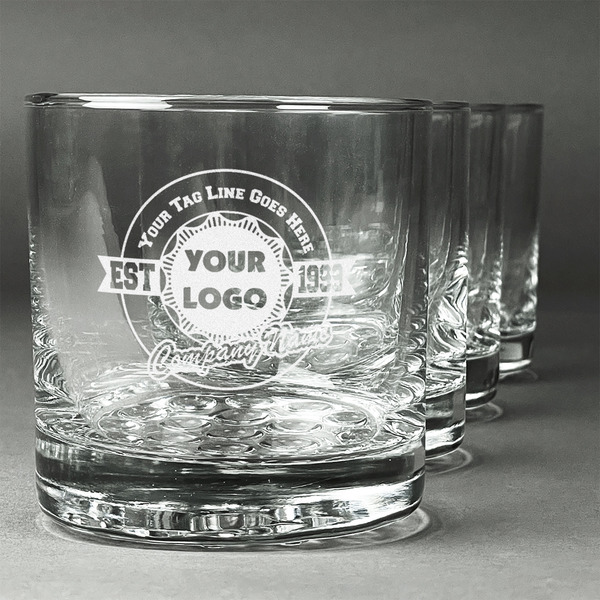 Custom Logo & Tag Line Whiskey Glasses - Engraved - Set of 4 (Personalized)