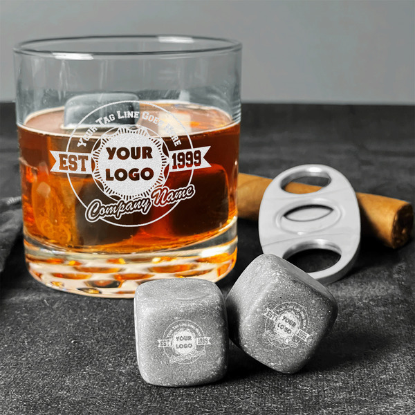 Logo & Tag Line Whiskey Stones - Set of 3 - In Context