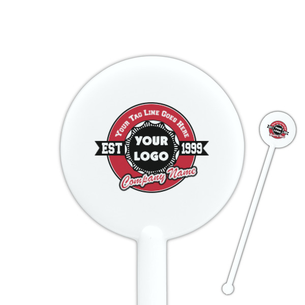 Custom Logo & Tag Line 5.5" Round Plastic Stir Sticks - White - Single-Sided (Personalized)