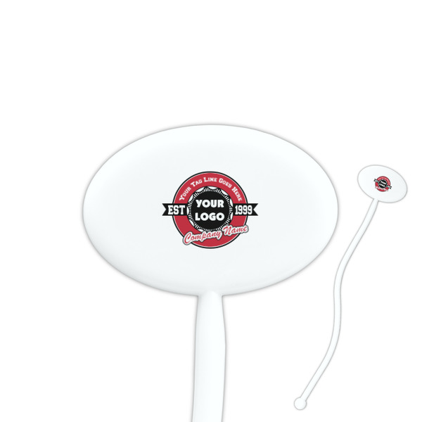 Custom Logo & Tag Line 7" Oval Plastic Stir Sticks - White - Single-Sided (Personalized)