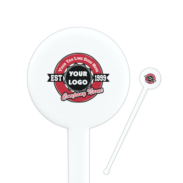 Custom Logo & Tag Line 7" Round Plastic Stir Sticks - White - Double-Sided (Personalized)