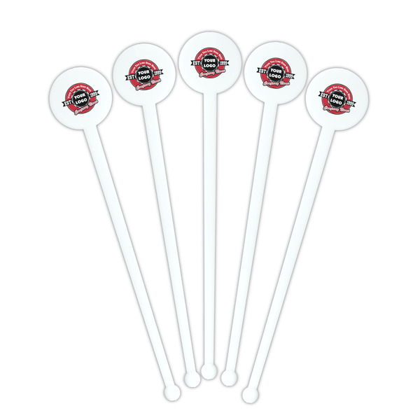 Logo & Tag Line White Plastic 7" Stir Stick - Round - Fan View