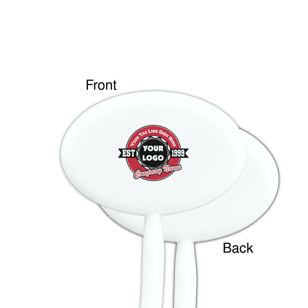Logo & Tag Line White Plastic 7" Stir Stick - Single Sided - Oval - Front & Back