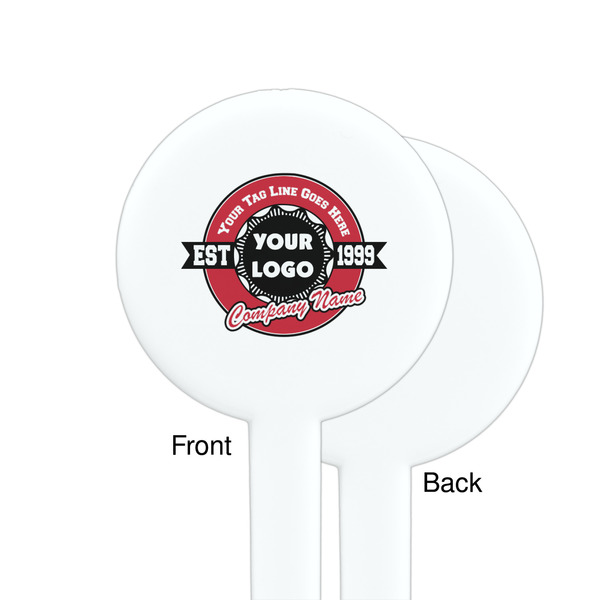 Logo & Tag Line White Plastic 7" Stir Stick - Single Sided - Round - Front & Back