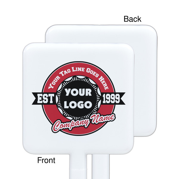 Logo & Tag Line White Plastic Stir Stick - Single Sided - Square - Approval