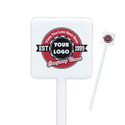 Logo & Tag Line Square Plastic Stir Sticks - Single-Sided (Personalized)