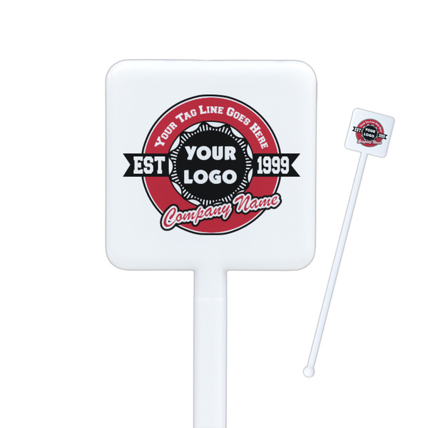 Custom Logo & Tag Line Square Plastic Stir Sticks - Double-Sided (Personalized)