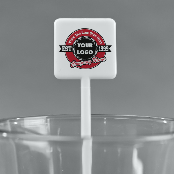 Logo & Tag Line White Plastic Stir Stick - Square - Main