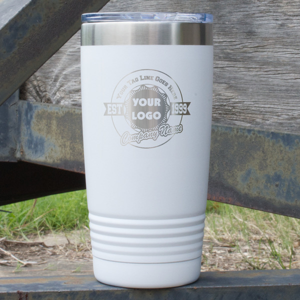 Custom Logo & Tag Line 20 oz Stainless Steel Tumbler - White - Single-Sided (Personalized)