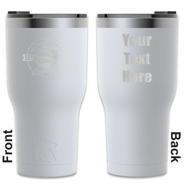 Custom Logo & Tag Line RTIC Tumbler - White - Laser Engraved - Double-Sided (Personalized)