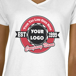Logo & Tag Line Women's V-Neck T-Shirt - White - Small (Personalized)