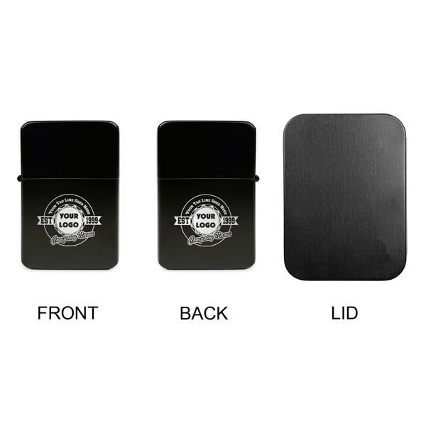 Logo & Tag Line Windproof Lighters - Black, Double Sided, no Lid - APPROVAL